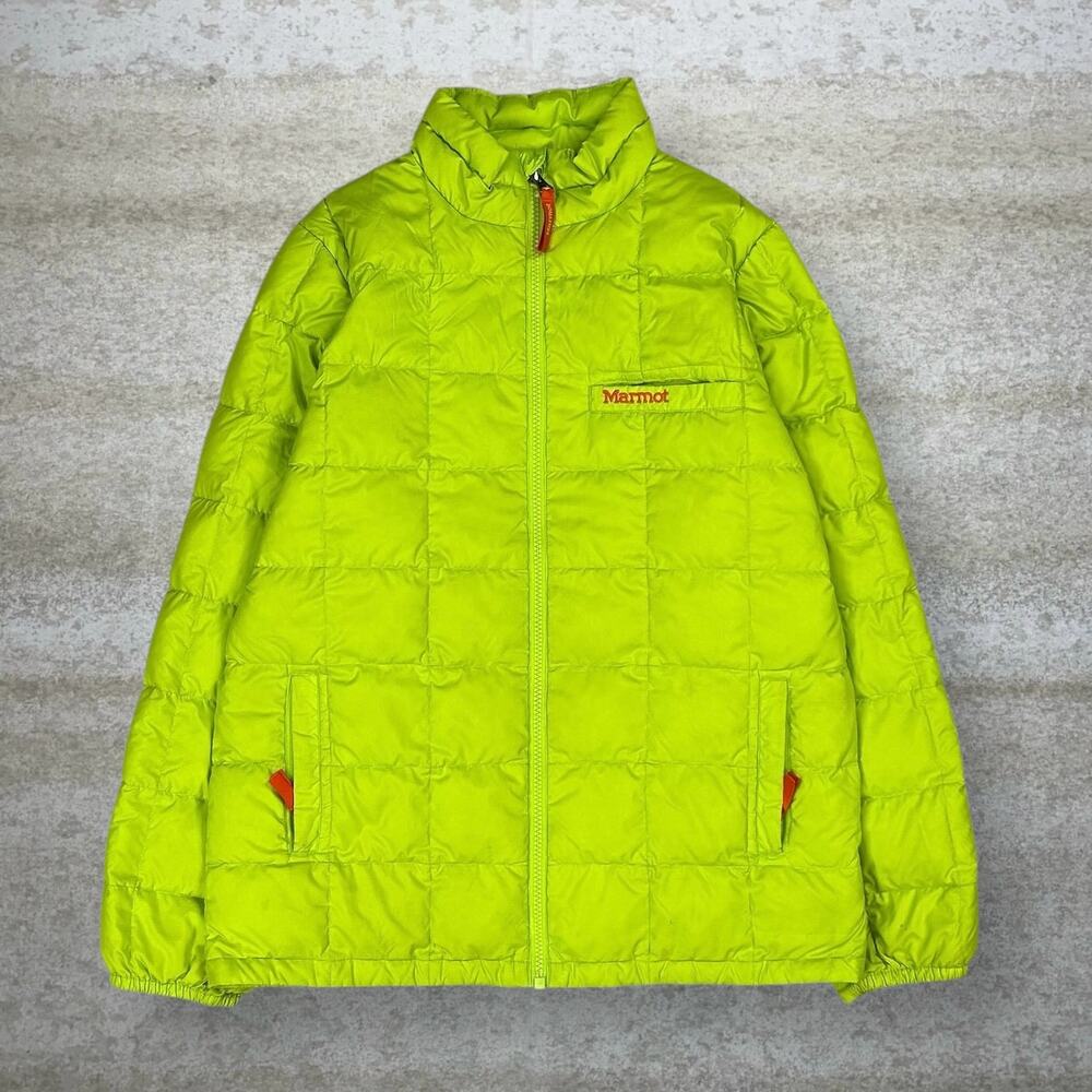 Vintage Y2K Marmot Puffer Jacket Youth XL Electric Green Polyester Full Zip